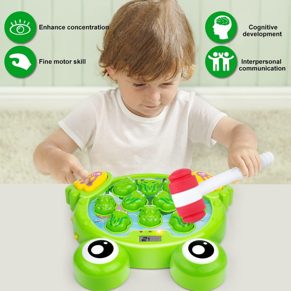 (Pack of 7) Whack A Frog Game with 2 Hammers, Toddler Early Developmental Learning Toy, Fun Birthday Gift for Kids Age 2+, Toys for 2 3 4 Year Old Boys Grils