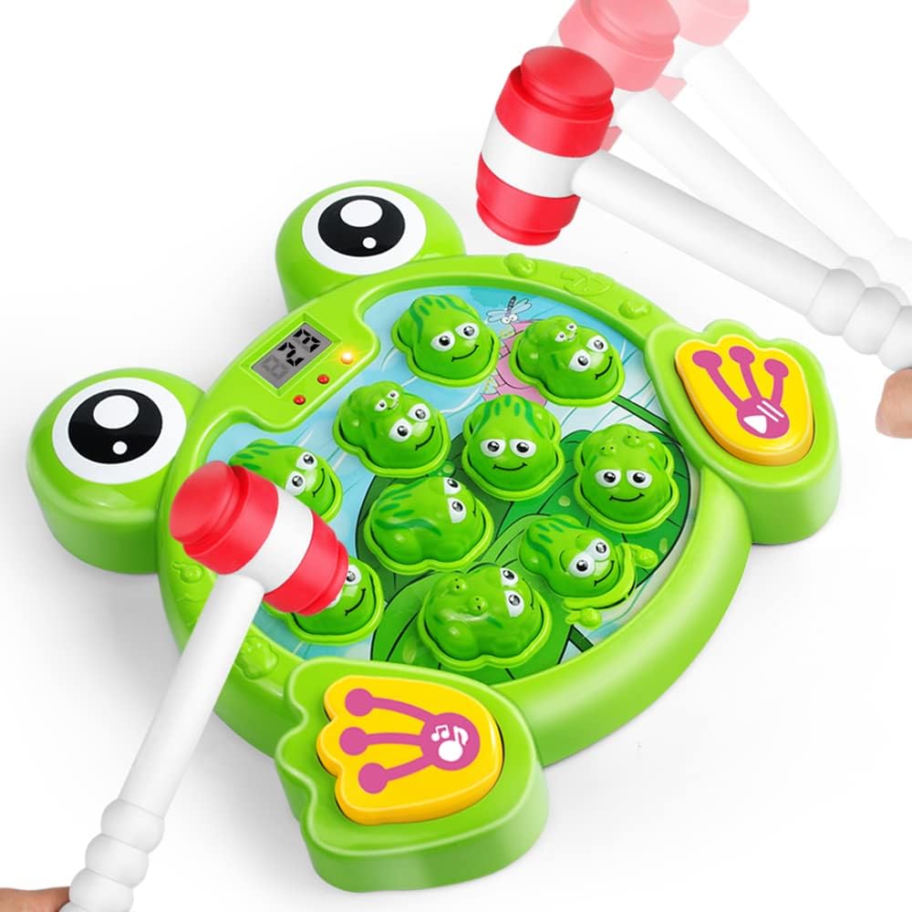(Pack of 7) Whack A Frog Game with 2 Hammers, Toddler Early Developmental Learning Toy, Fun Birthday Gift for Kids Age 2+, Toys for 2 3 4 Year Old Boys Grils