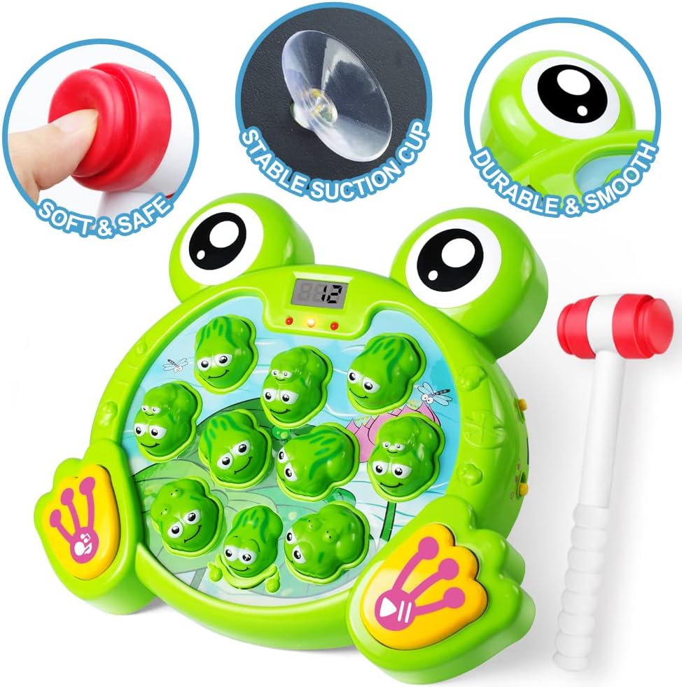 (Pack of 7) Whack A Frog Game with 2 Hammers, Toddler Early Developmental Learning Toy, Fun Birthday Gift for Kids Age 2+, Toys for 2 3 4 Year Old Boys Grils
