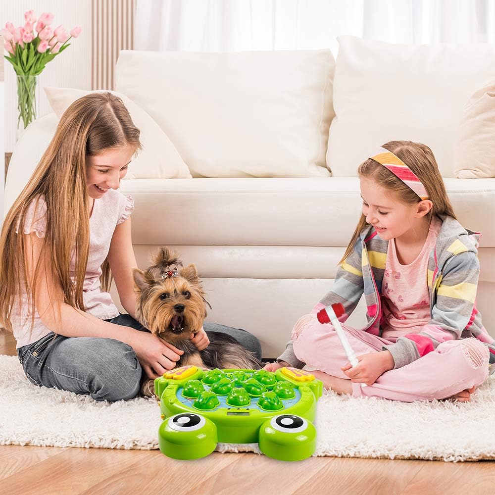 (Pack of 7) Whack A Frog Game with 2 Hammers, Toddler Early Developmental Learning Toy, Fun Birthday Gift for Kids Age 2+, Toys for 2 3 4 Year Old Boys Grils