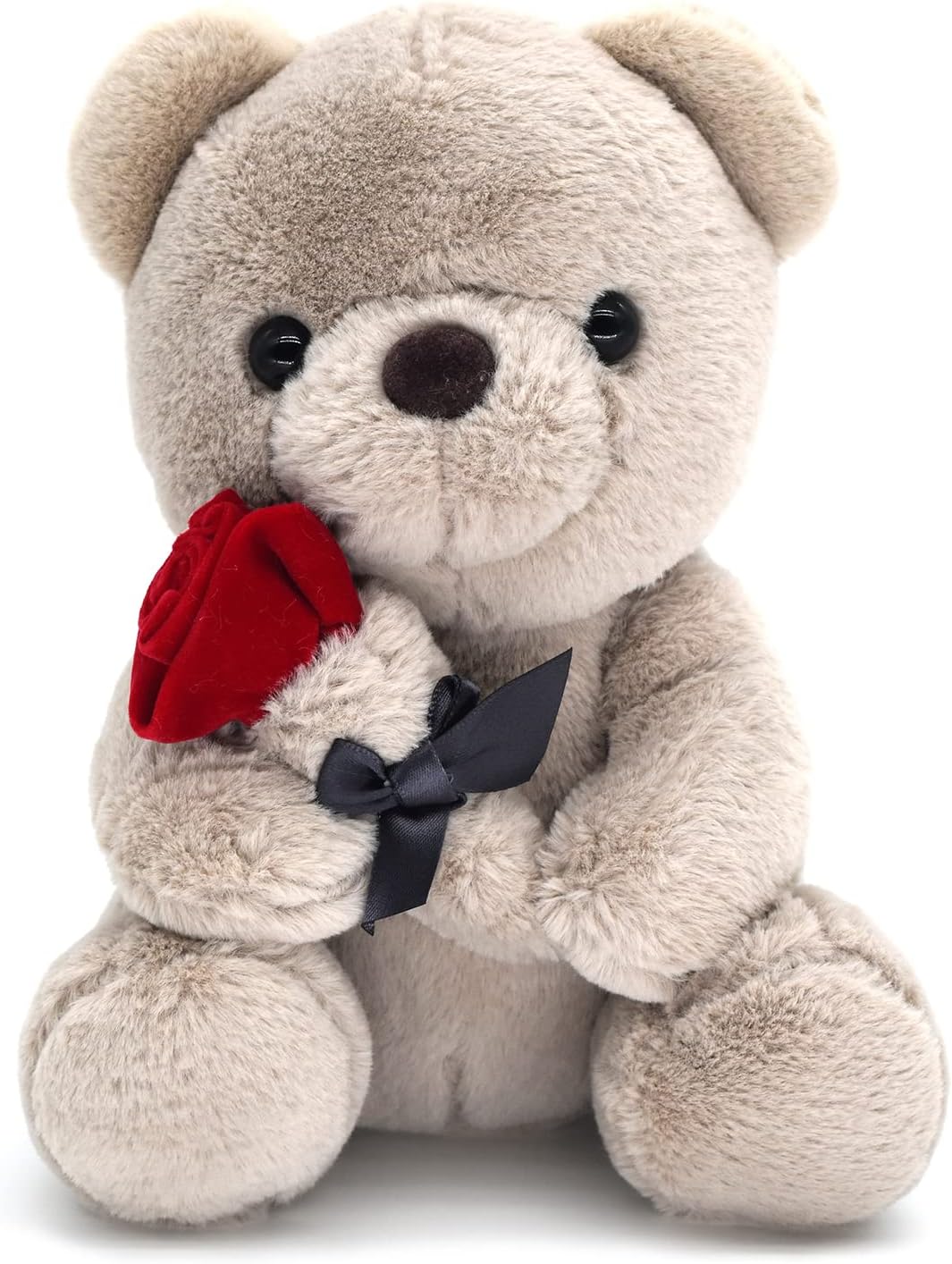(Pack of 7) 9.8'' Teddy Bear with Rose, Soft Plush Doll Stuffed Animals Toys, Gifts for Her/Girlfriend Lover Mom Kids Toddlers (Gray)