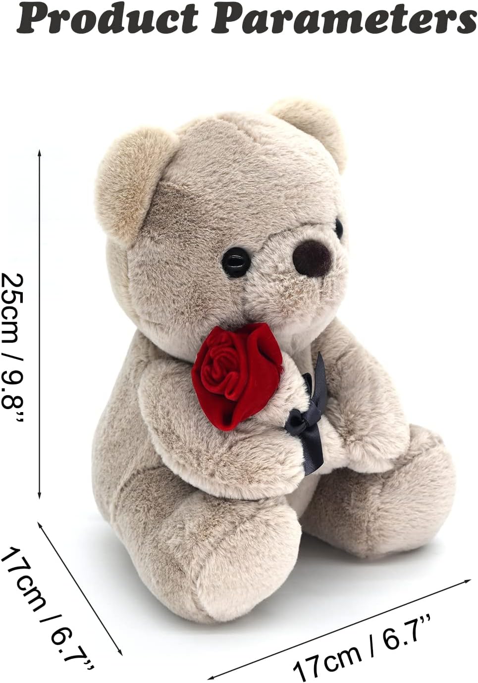(Pack of 7) 9.8'' Teddy Bear with Rose, Soft Plush Doll Stuffed Animals Toys, Gifts for Her/Girlfriend Lover Mom Kids Toddlers (Gray)