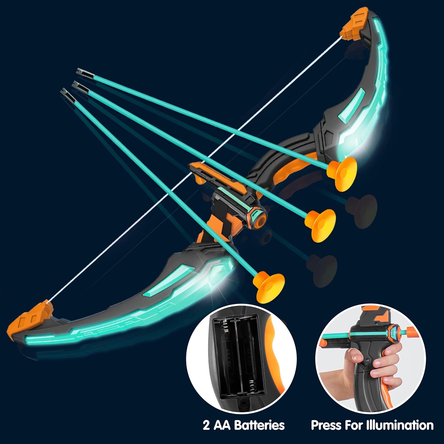 (Pack of 7) Bow and Arrow Set, LED Light Up Archery Toy Set with 9 Suction Cup Arrows, Target & Arrow Case, Indoor and Outdoor Hunting Play Gift Toys for Kids, Boys & Girls Ages 6-12