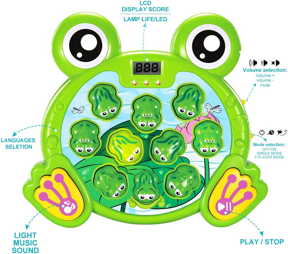 (Pack of 7) Whack A Frog Game with 2 Hammers, Toddler Early Developmental Learning Toy, Fun Birthday Gift for Kids Age 2+, Toys for 2 3 4 Year Old Boys Grils