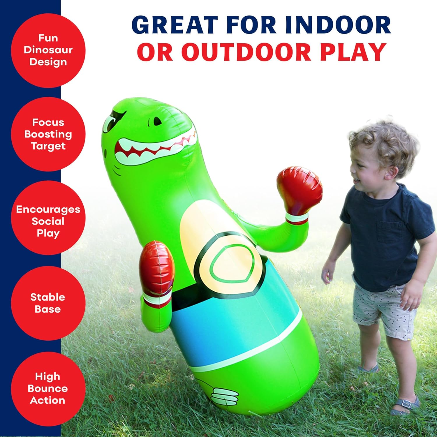 (Pack of 5) 47" Inflatable Dinosaur Punching Bag for Kids - Durable Blow Up Kids Punching Bag with Bounce Back Base - Inflatable Indoor Outdoor Active Toddler Bop Play Toy