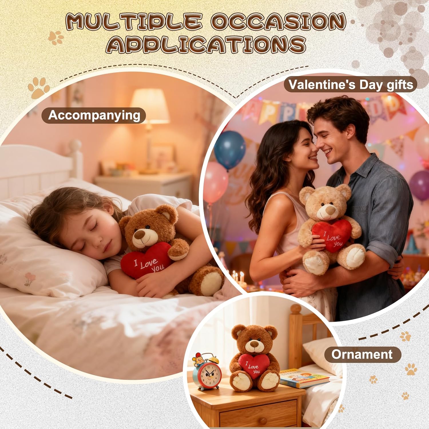 (Pack of 4) I Love You! 10'' Teddy Bear with Red Heart, Soft Plush Bear Doll Stuffed Animal Toys