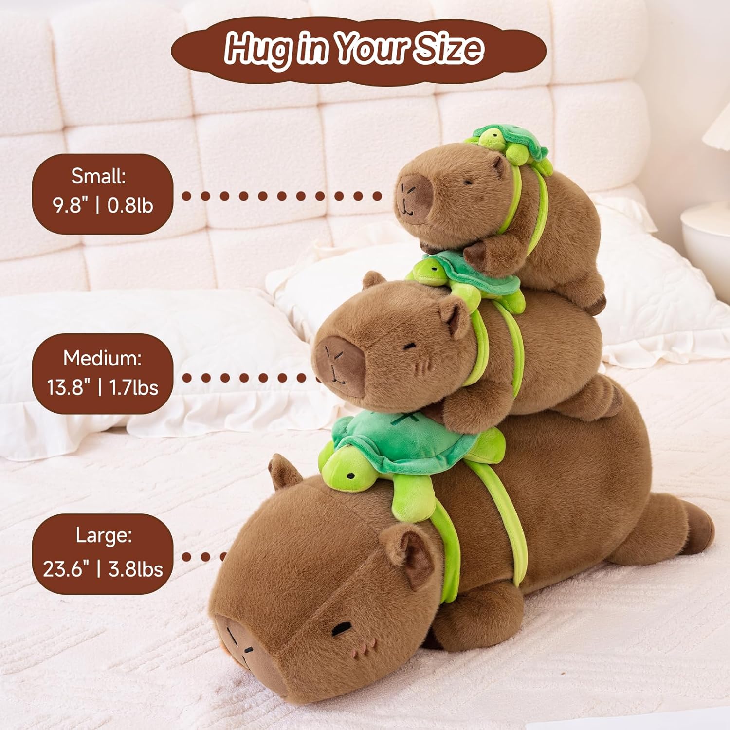 (Pack of 5) Stuffed Animals Capybara Plush, Weighted Capybara Stuffed Animals with Turtle Backpack, Soft Pillow Toy for Kids Adults, Birthday Present & Valentines Gifts 9.8 Inch, 0.8 Lb