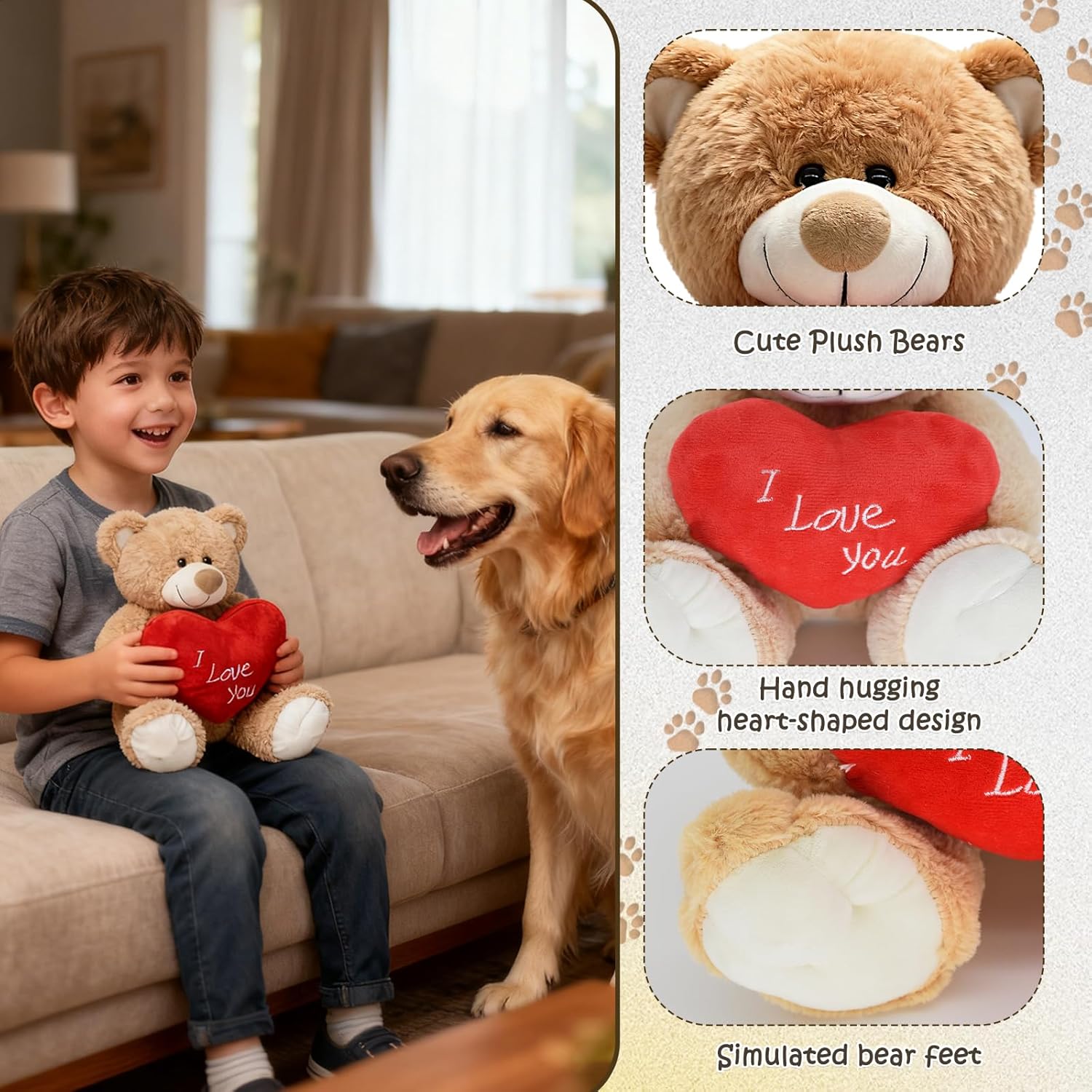 (Pack of 4) I Love You! 10'' Teddy Bear with Red Heart, Soft Plush Bear Doll Stuffed Animal Toys