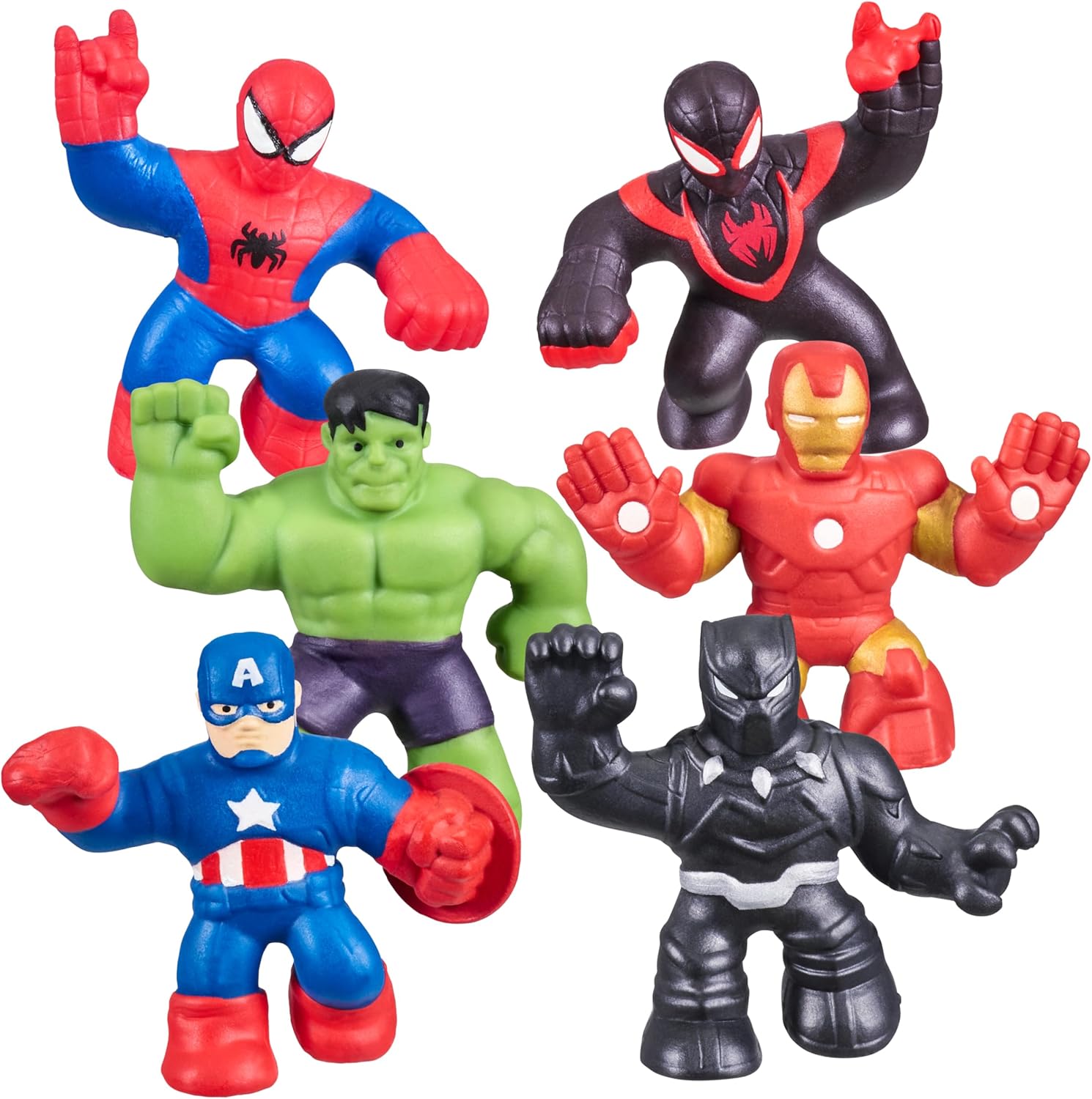(Pack of 5) Marvel Mega Mini 6 Pack - Superhero Toys, Squishy, Stretchy, Gooey Mini Heroes - Ironman, Spider-Man, Captain America, Miles Morales, Hulk and Black Panther