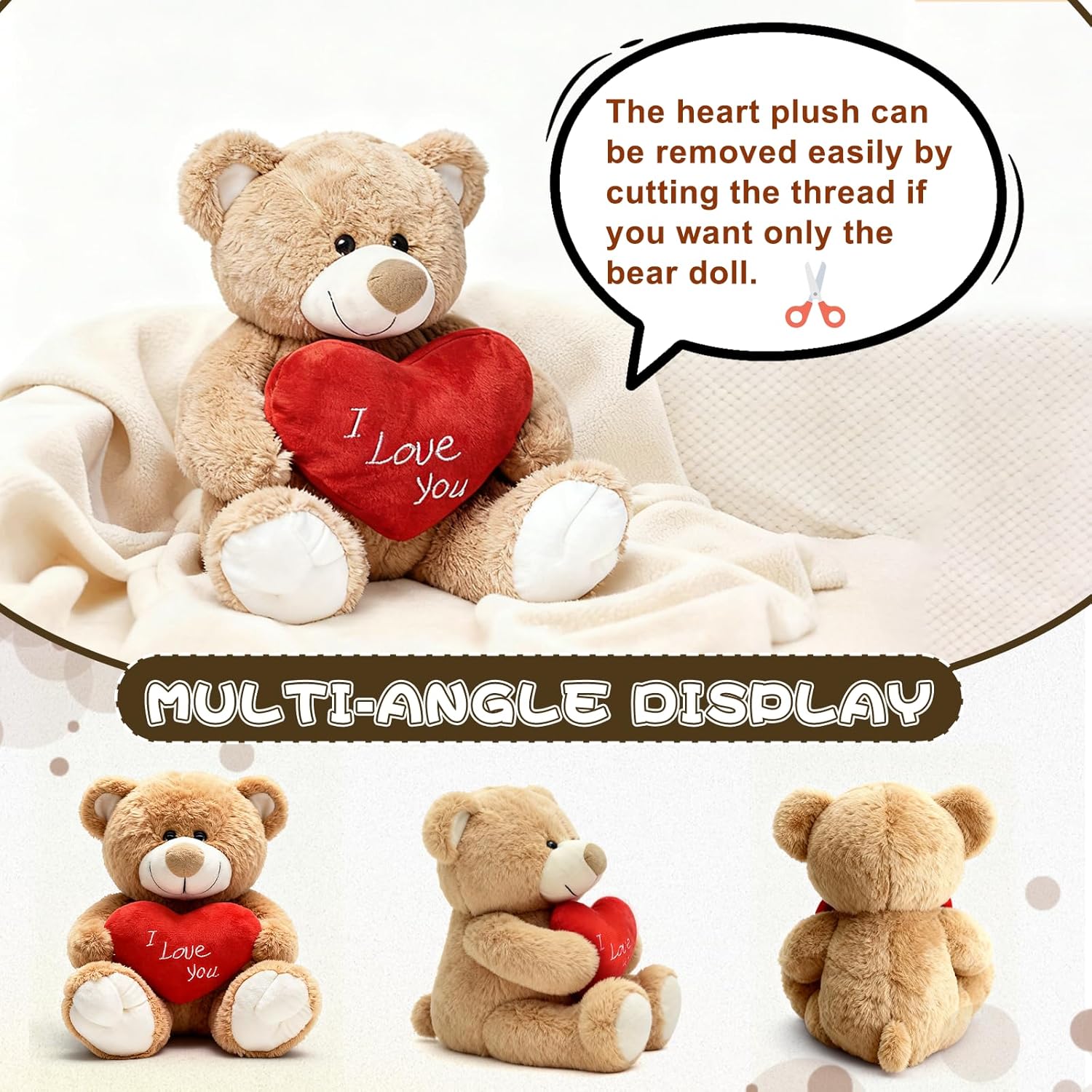 (Pack of 4) I Love You! 10'' Teddy Bear with Red Heart, Soft Plush Bear Doll Stuffed Animal Toys