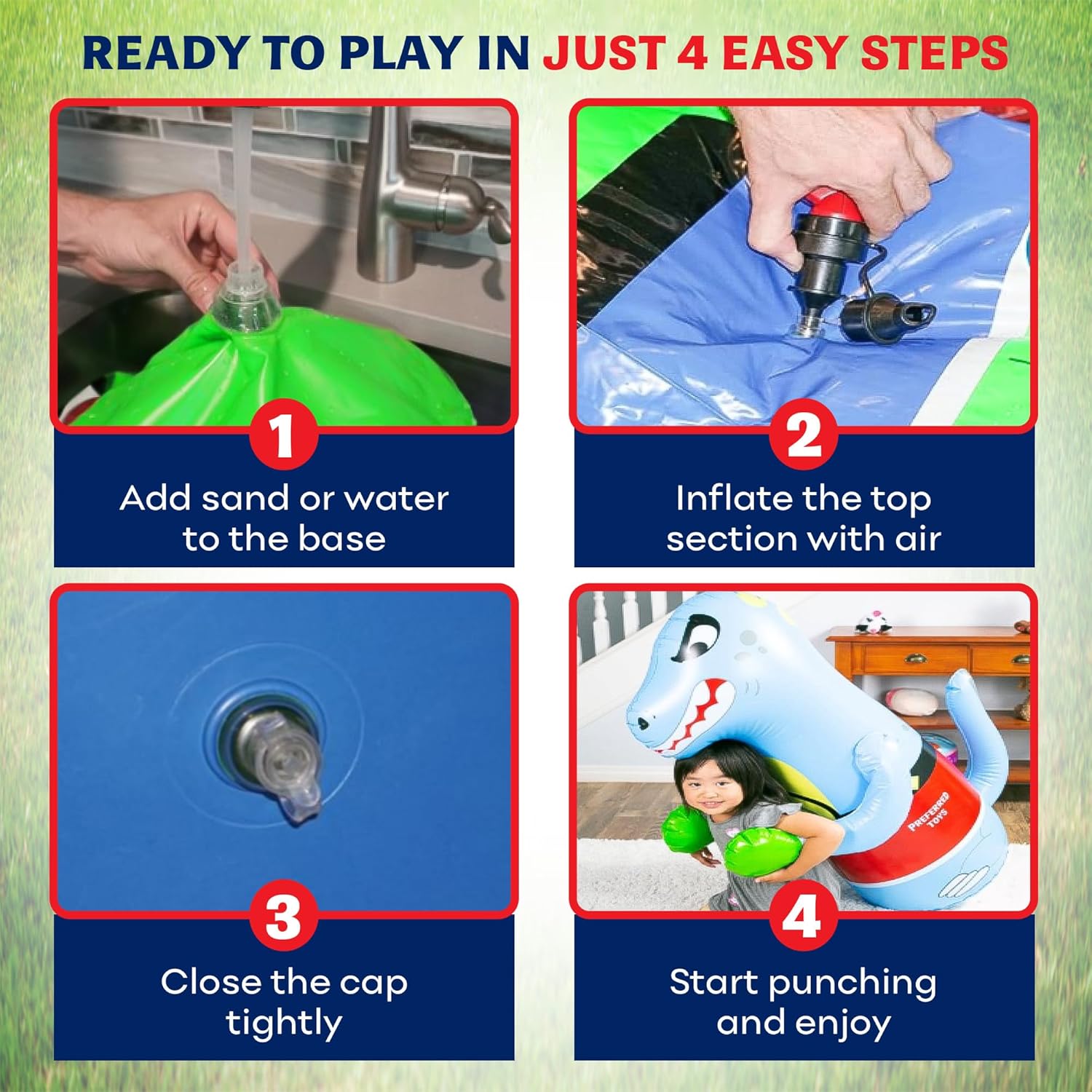 (Pack of 5) 47" Inflatable Dinosaur Punching Bag for Kids - Durable Blow Up Kids Punching Bag with Bounce Back Base - Inflatable Indoor Outdoor Active Toddler Bop Play Toy