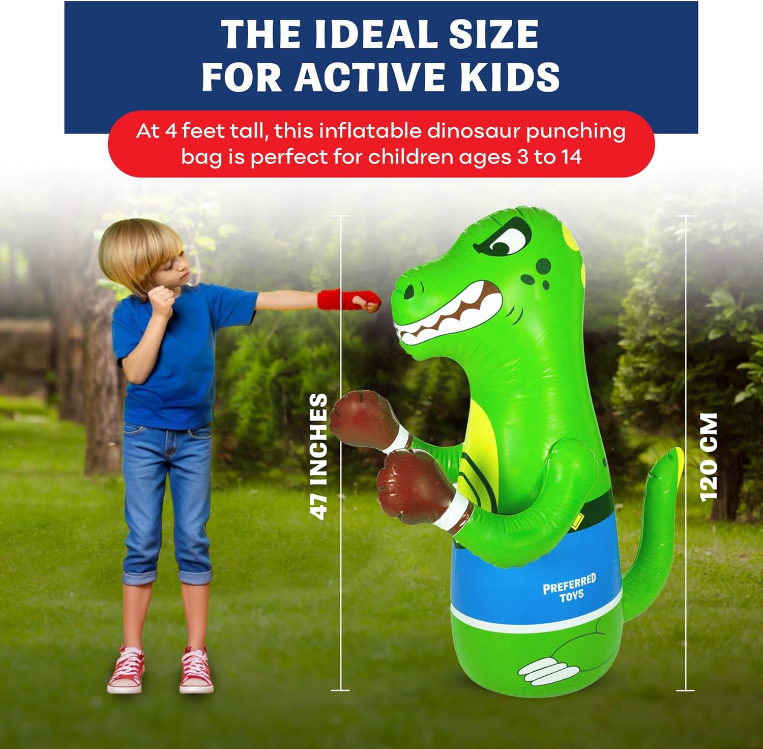 (Pack of 5) 47" Inflatable Dinosaur Punching Bag for Kids - Durable Blow Up Kids Punching Bag with Bounce Back Base - Inflatable Indoor Outdoor Active Toddler Bop Play Toy
