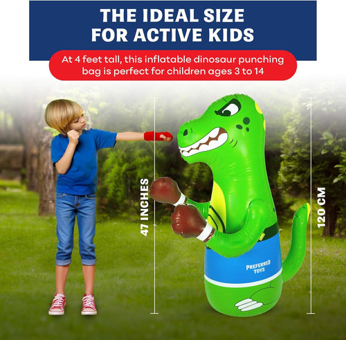 (Pack of 5) 47" Inflatable Dinosaur Punching Bag for Kids - Durable Blow Up Kids Punching Bag with Bounce Back Base - Inflatable Indoor Outdoor Active Toddler Bop Play Toy