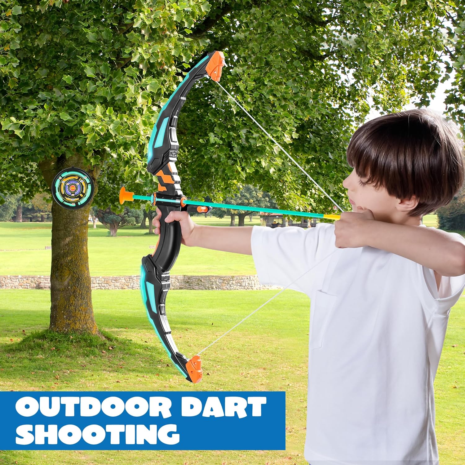 (Pack of 7) Bow and Arrow Set, LED Light Up Archery Toy Set with 9 Suction Cup Arrows, Target & Arrow Case, Indoor and Outdoor Hunting Play Gift Toys for Kids, Boys & Girls Ages 6-12